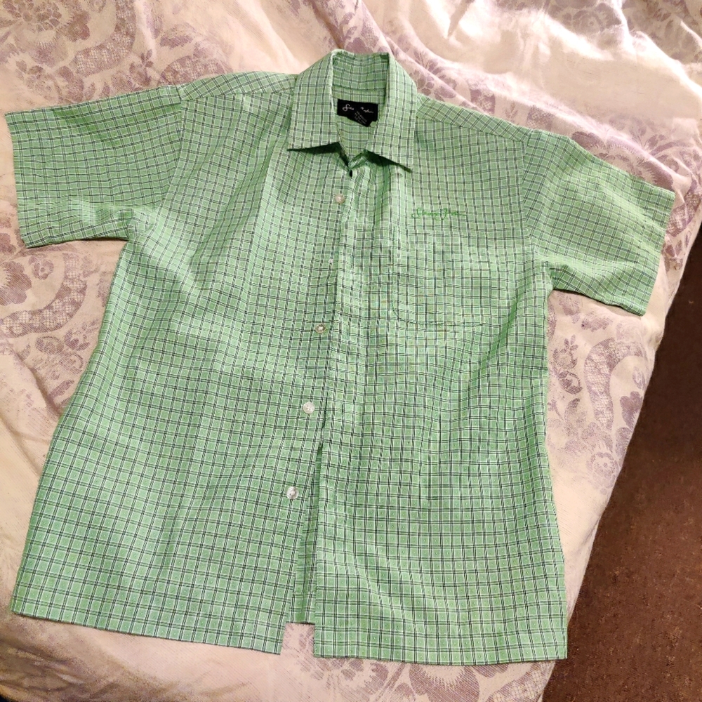 Boys Sean John button down short sleeve plaid shirt.